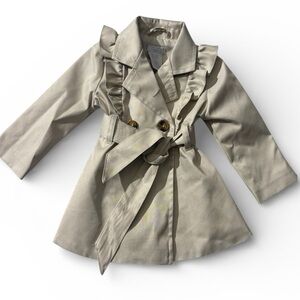 Tahari Baby Trench Coat Ruffle Detail Belted Dress Coat Neutral 6–9M